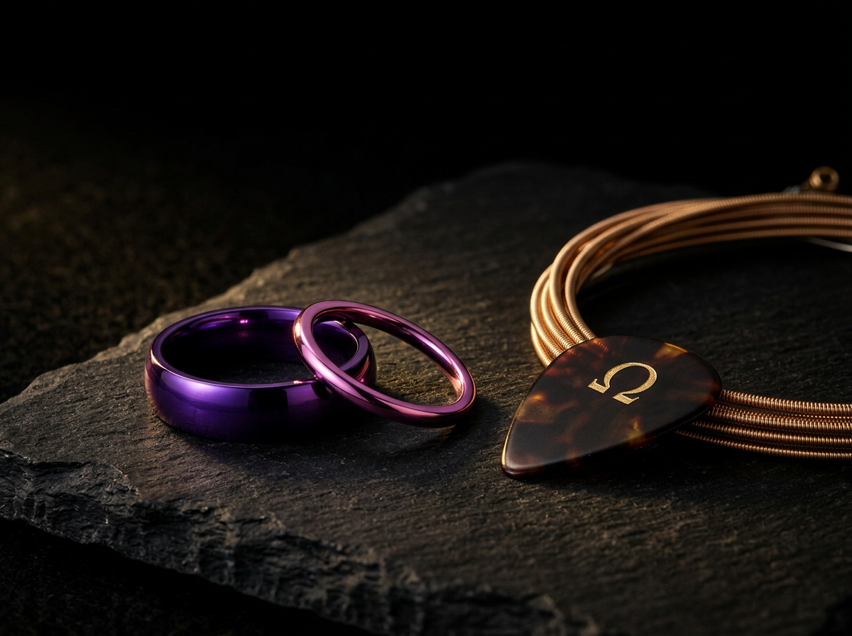 The 26 Violet King and Queen rings on dark slate